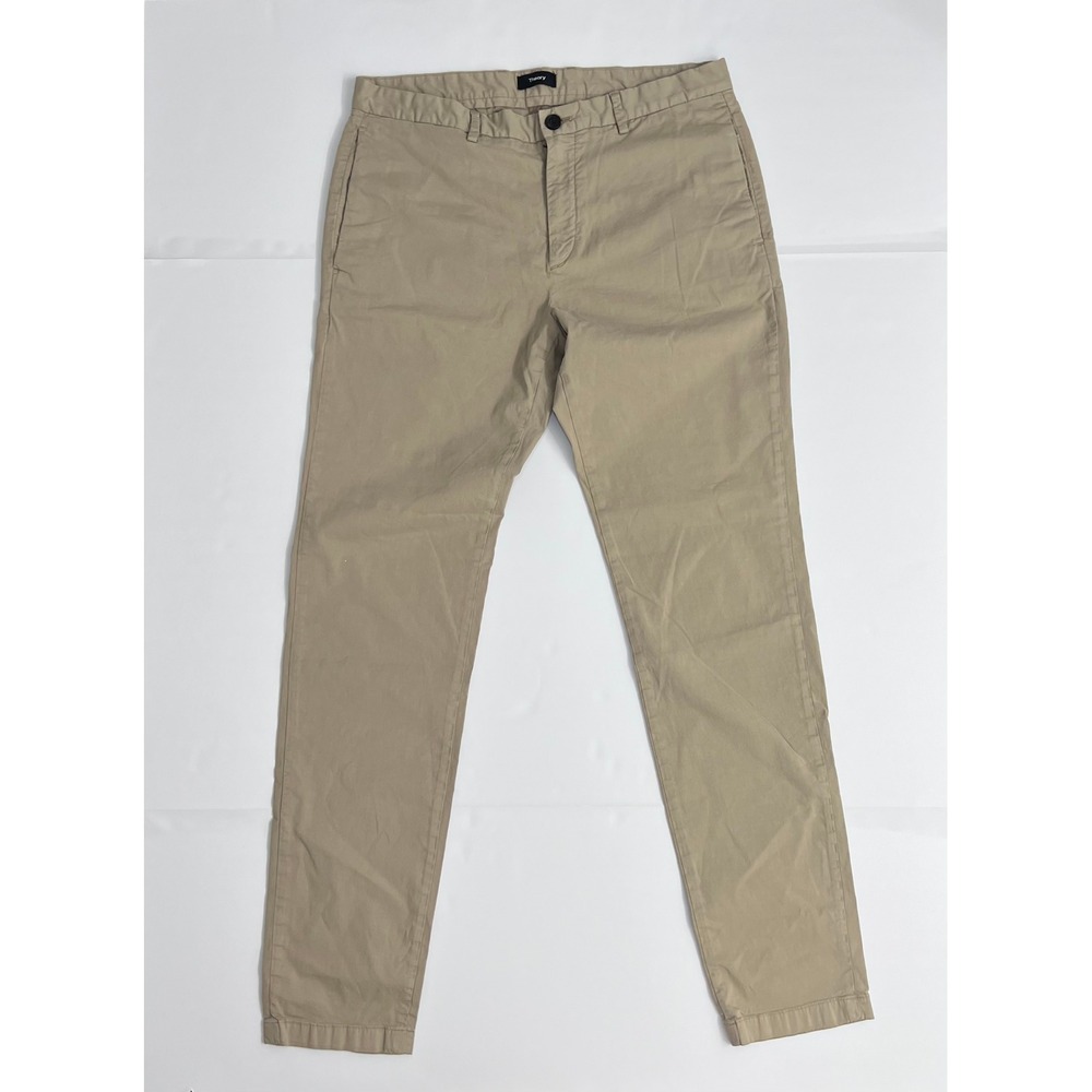 Theory Zaine Patton Chino Pants Mens 33 Khaki Slim Fit Cotton Stretch Tan